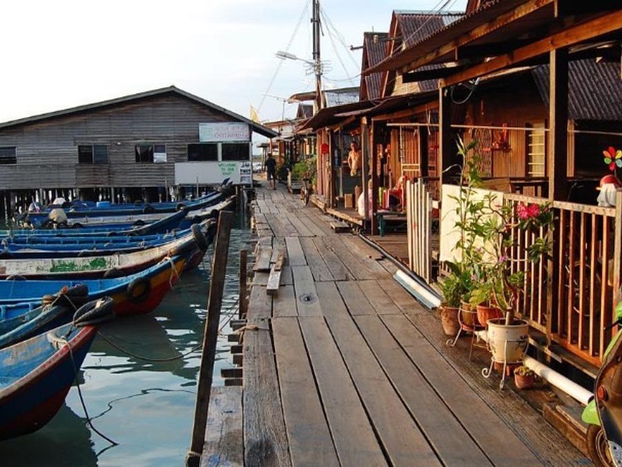 Wooden walkway and boats at the Clan Jetties